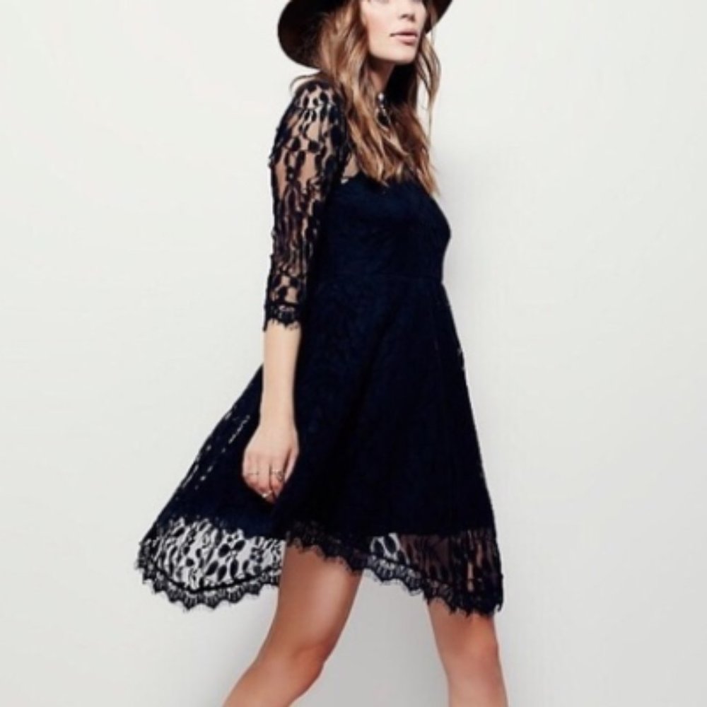 Free People Black Lace Mini Dress